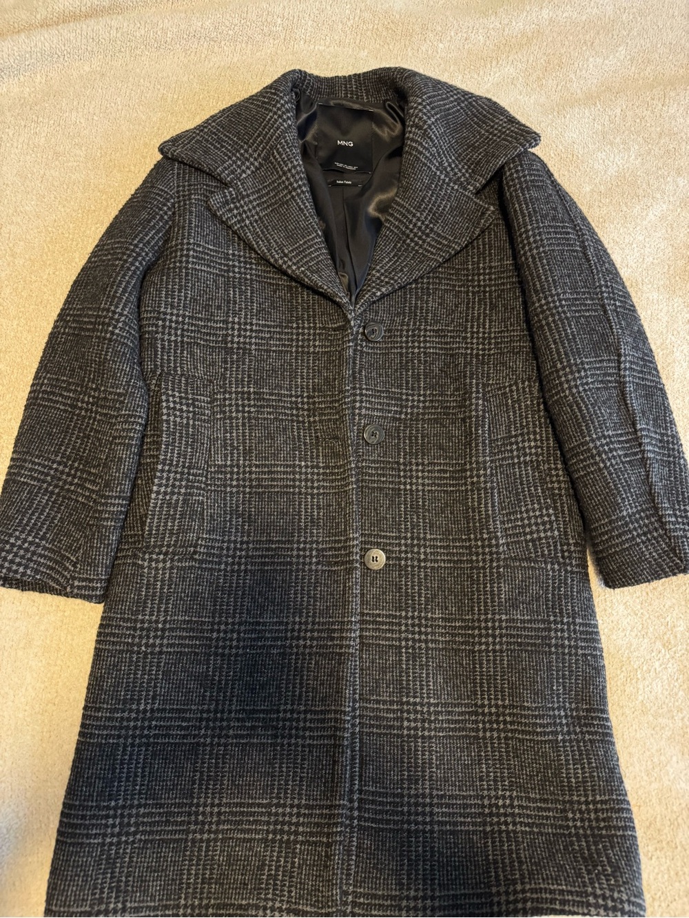 Mango Black Satin-Lined Houndstooth Coat